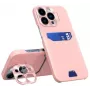 iLike Apple iPhone 14 Pro Nahast Alusega Kaardirahakoti Ümbris Pink
