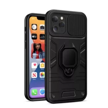 iLike Apple iPhone 14 Pro Max rõngasläätsede korpus must - hübriidne kaitsekate integreeritud rõngahoidja, kaamera objektiivi kaitse, põrutus neeldumine, juhtmevaba laadimise ühilduvus