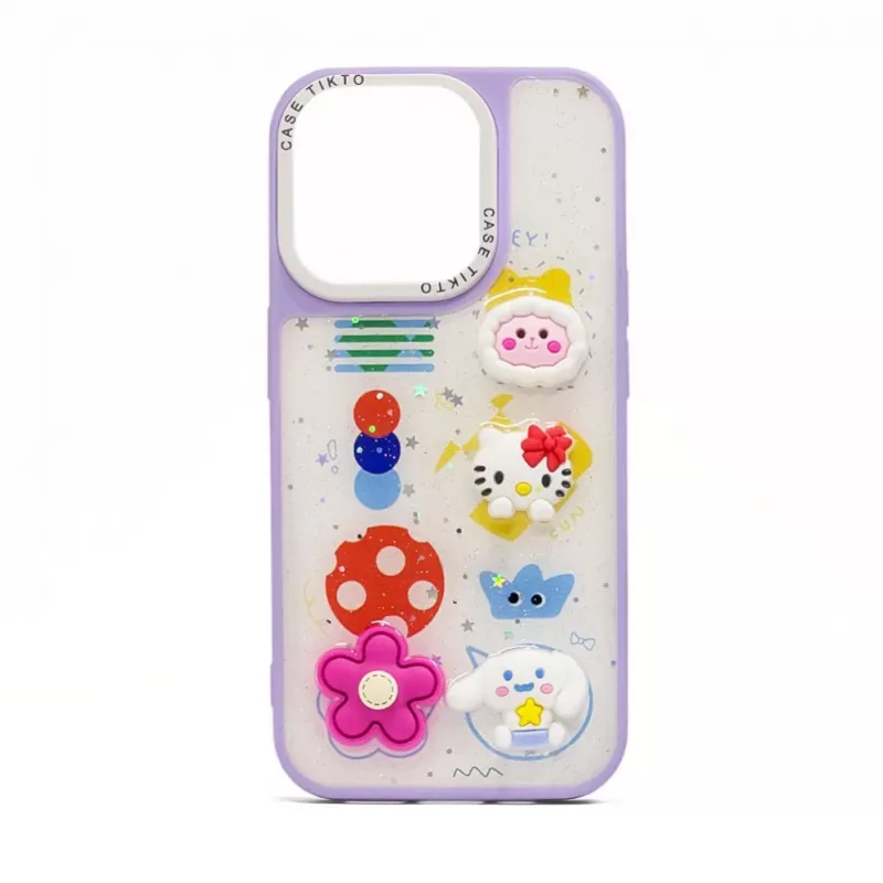 iLike Apple iPhone 15 Pro Max Epoxy Cartoon Cover Purple