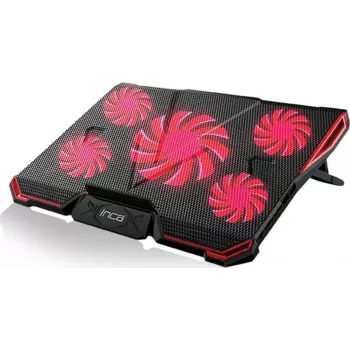 INCA INC-611GMS Gaming Laptop Cooler 5 ventilaatoriga, 6 kõrguse taset, 2 USB-porti, 13-17-tollistele sülearvutitele, must/punane
