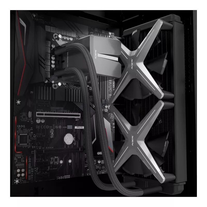 Inter-Tech ALSEYE X240 kõik-ühes vedelik CPU jahuti, 240mm radiaator, 2x 120mm PWM ventilaatorid, ARGB, Intel & AMD