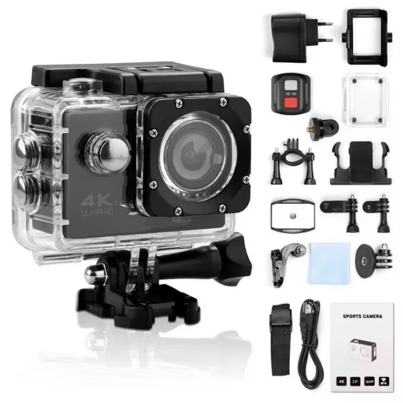iWear K1 Ultra HD 4K 16MP Wi-Fi spordikaamera 2-tollise LCD-puldiga ja 8-osalise kinnituskomplektiga