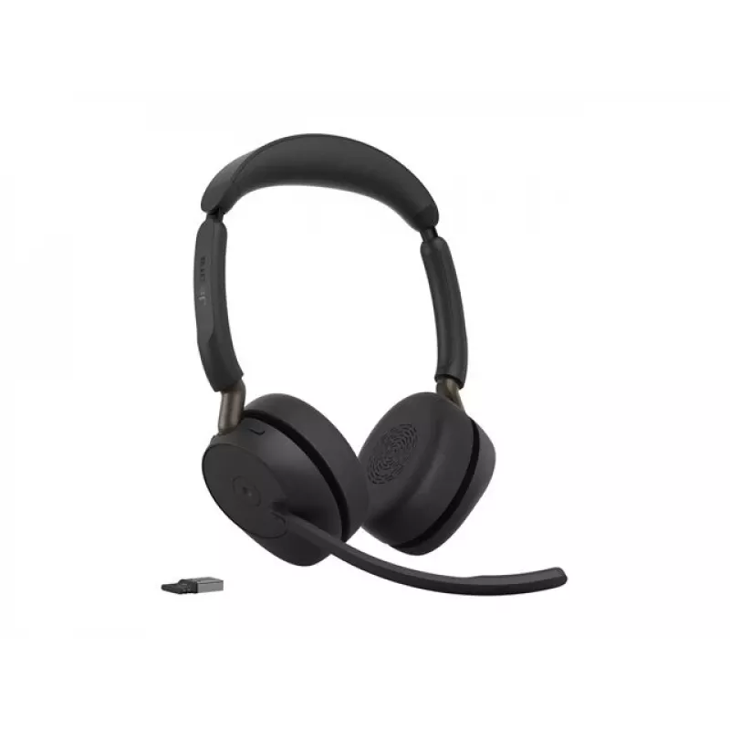 Jabra Evolve3 65 Stereo traadita Bluetooth-klapiga peakomplekt Link 390a USB-A adapteri ja laadimisalusega – Microsoft Teamsi sertifikaat, kõrvapealne, mürasummutava mikrofoniga, 37h aku