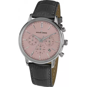 JACQUES LEMANS Liverpool meeste kronograafkell 1-209F 39mm roostevaba teras must sihverplaat