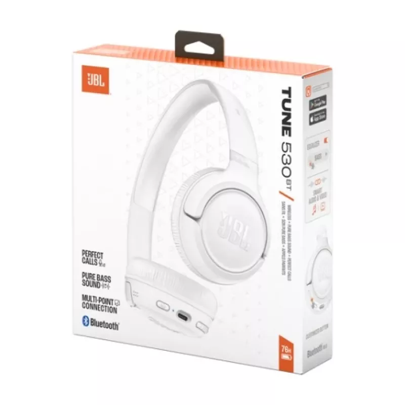 JBL Tune 530BT juhtmevabad kõrvaklapid, Pure Bass, Bluetooth 5.3, 57-tunni aku, kokkupandav disain – valge