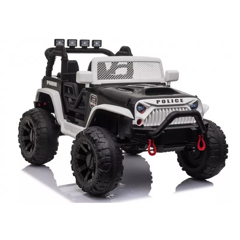 JC666 Politseiauto Sõiduauto Aku- ja LED-tuledega MP3 Kaugjuhtimispuldiga Valge