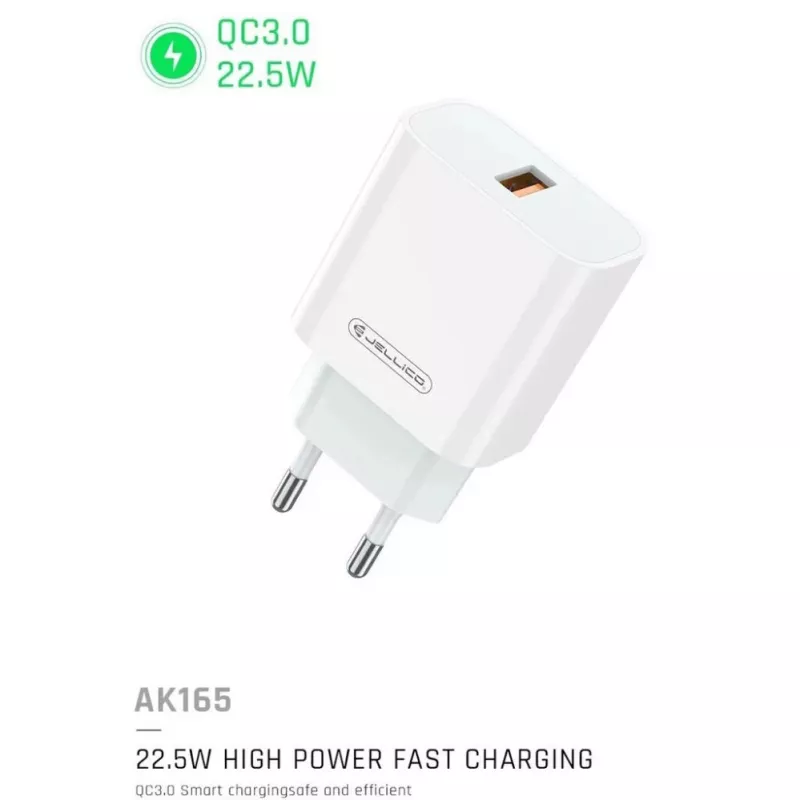 Jellico AK-165 USB 22.5W QC 3.0 nutikas kiirlaadija 1x USB (5-12V) valge