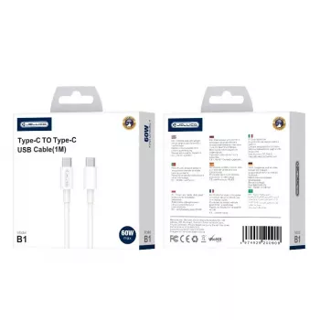 Jellico B1 Durable-Soft universaalne USB-C–USB-C andme- ja kiirlaadimiskaabel PD 20W, 1 m, valge