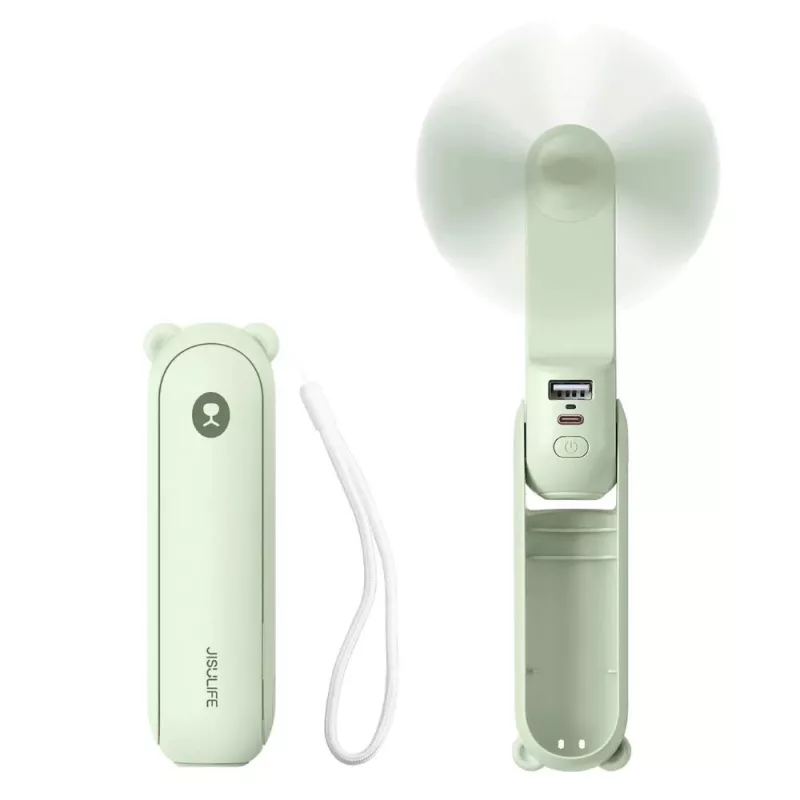JISULIFE kaasaskantav ventilaator Handheld Fan 8 Plus 5000mAh USB-C laetav portatiivne ventilaator koos akupangaga ja LED-ekraaniga - roheline