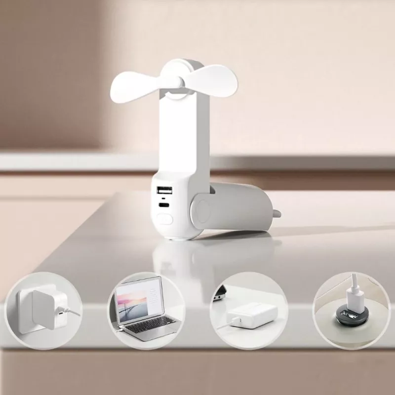 JISULIFE kaasaskantav ventilaator 8 Plus valge - 5000mAh, USB-C, 46h aku kestvus, LED-ekraan, akupank