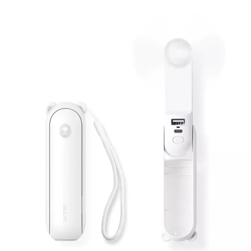 JISULIFE kaasaskantav ventilaator 8 Plus valge - 5000mAh, USB-C, 46h aku kestvus, LED-ekraan, akupank
