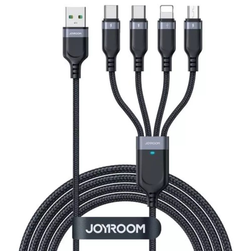 Joyroom 4-in-1 USB - Lightning/ Type-C/ Type-C/ Micro USB kaabel Multi-Color Series A18, 3.5A, 1,2m, must (S-1T4018A18c)
