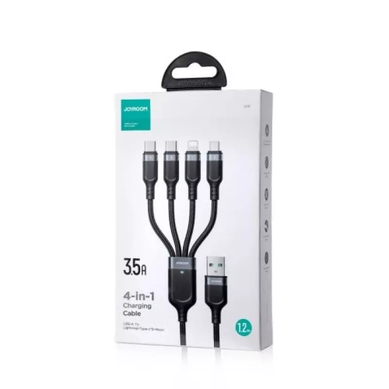 Joyroom 4-in-1 USB - Lightning/ Type-C/ Type-C/ Micro USB kaabel Multi-Color Series A18, 3.5A, 1,2m, must (S-1T4018A18c)