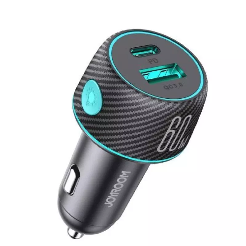 Joyroom Car Charger U+C, QC 3.0, PD, 60W, RGB, Black (JR-CCN01)