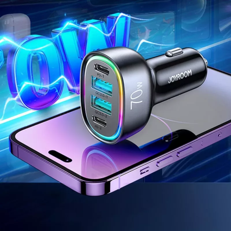 Joyroom CL29 70W 4-Port Car Charger with 2 USB-C and 2 USB-A, Black