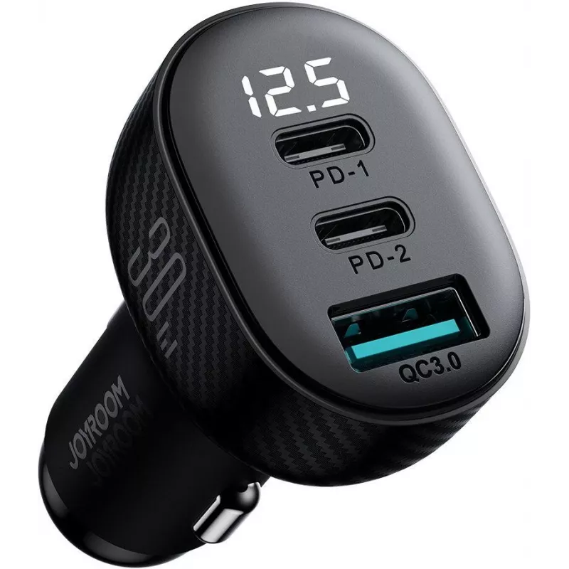 Joyroom JR-CCD04 Auto laadija 30W 2x USB-C USB-A digitaalekraaniga - Must