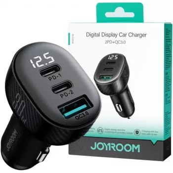 Joyroom JR-CCD04 Auto laadija 30W 2x USB-C USB-A digitaalekraaniga - Must