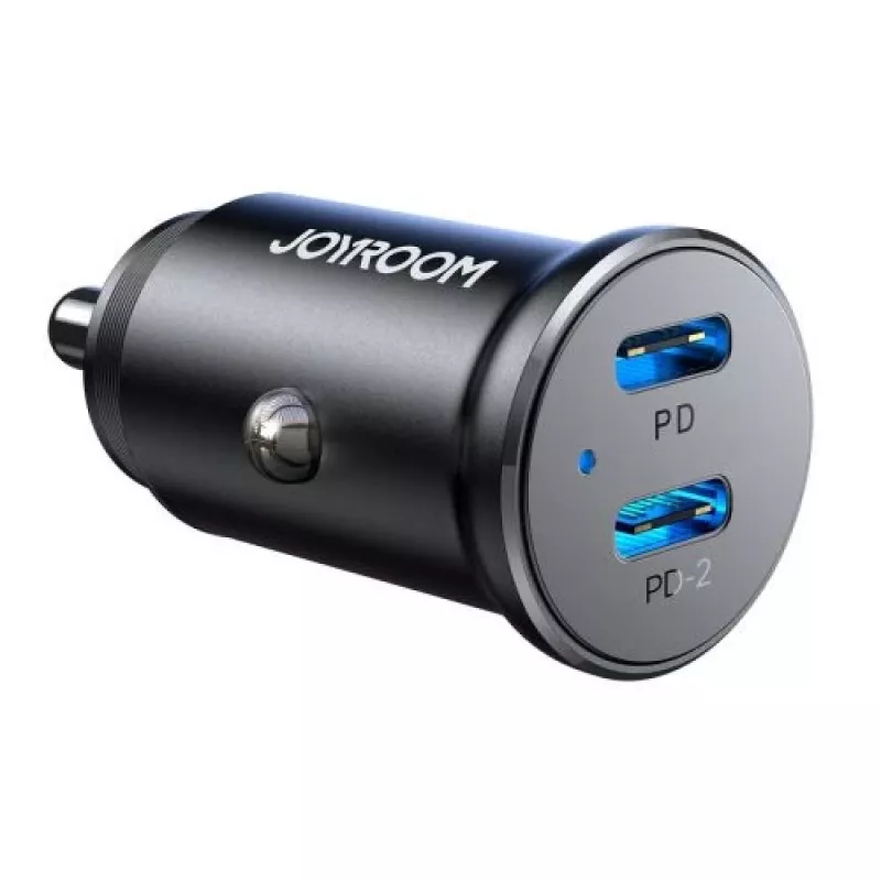 Joyroom JR-CCN06 Mini autolaadija 30W 2x USB-C Metall Must