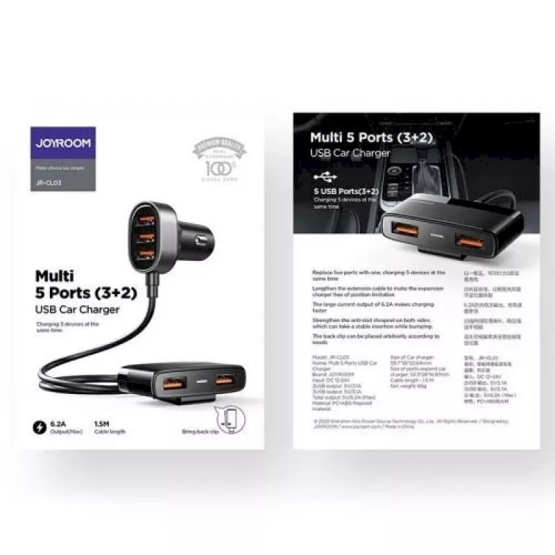 Joyroom JR-CL03 5-in-1 autolaadija, 31W, 5 USB-A porti, must