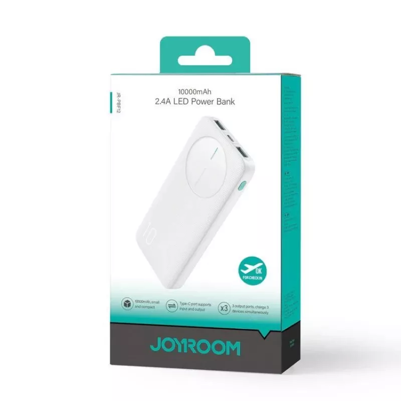 Joyroom JR-PBF12 Power Bank 10000mAh 2.4A Dual USB-A USB-C Valge