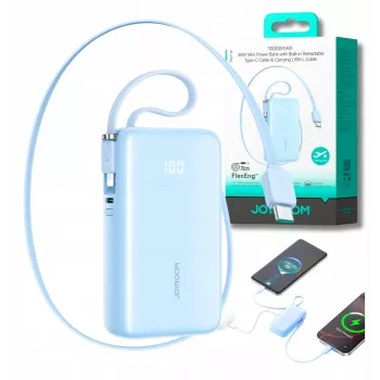 Joyroom JR-PR2L 10000mAh 35W Power Bank with Digital Display, Built-in Retractable USB-C and Lightning Cables (0.7m), Blue