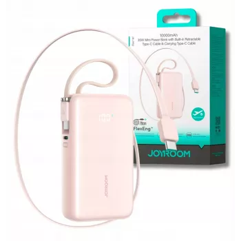 Joyroom JR-PR2L Power Bank 10000 mAh 35W digitaalse ekraaniga, sisseehitatud sissetõmmatava 2x Type-C rihmakaabliga (0,7 m) roosa