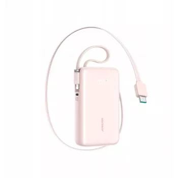 Joyroom JR-PR2L Power Bank 10000 mAh 35W digitaalse ekraani ja sissetõmmatavate USB-C ja Lightning kaablitega (0,7 m) roosa