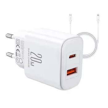 JOYROOM JR-TCF05 Flash 20W USB-C PD laadija USB-C–Lightning kaabliga 1m Valge