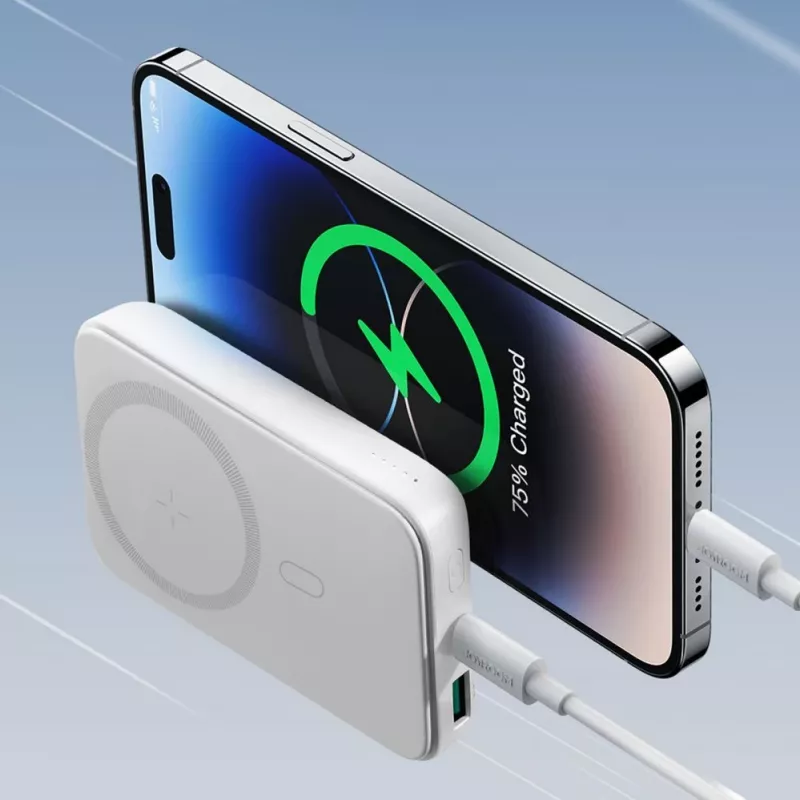 Joyroom JR-W020 20W Mini Magnetic Wireless Power Bank 10000mAh White with USB to Type-C 0.25m Cable