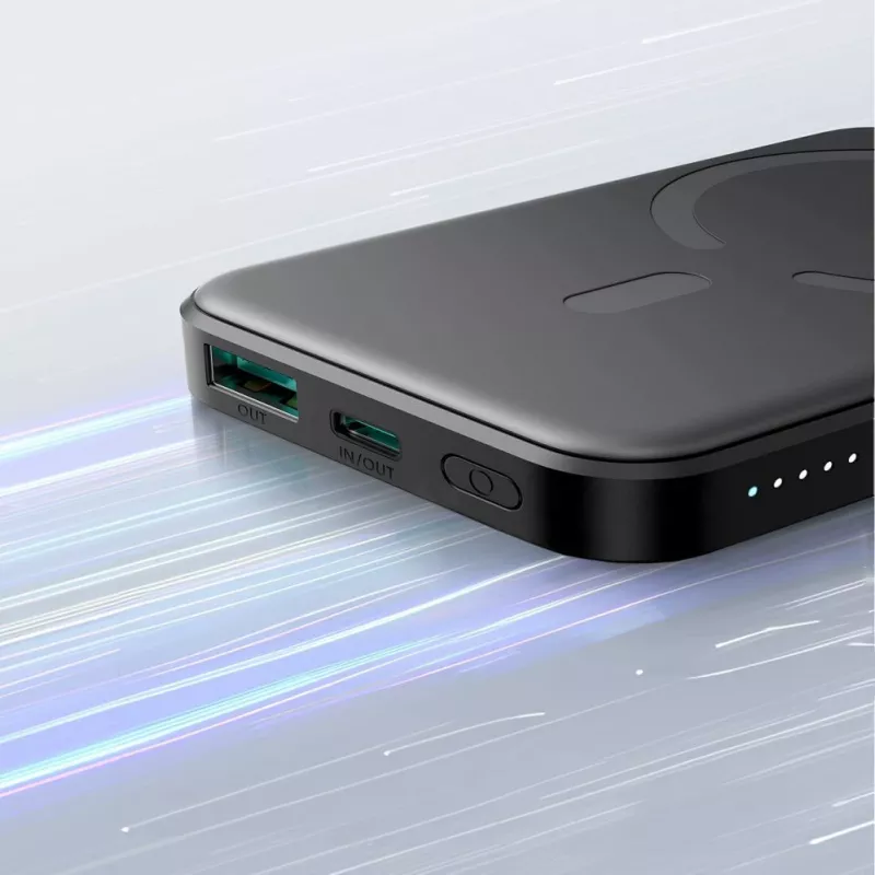 JOYROOM JR-W020 Mini Power Bank 5000mAh 20W USB-A USB-C Wireless Charging - Must + USB-C kaabel