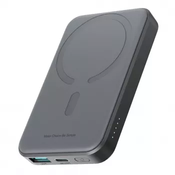 JOYROOM JR-W020 Mini Power Bank 5000mAh 20W USB-A USB-C Wireless Charging - Must + USB-C kaabel
