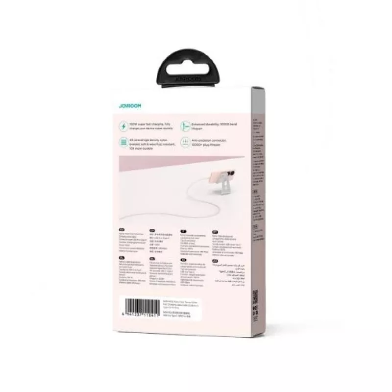 Joyroom Multi-Color Series USB-A–USB-C kiirlaadimis- ja andmekaabel, 100W, 1m, roosa (S-A34)