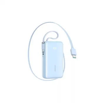 Joyroom Power Bank digitaalse ekraaniga, 10000 mAh, 35W PD, sisseehitatud sissetõmmatava 2x Type-C rihmakaabliga (0,7 m), sinine (JR-PR2L)
