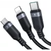 JOYROOM S-1T3018A18 3-in-1 mitme laadimiskaabel USB-A kuni USB-C/Micro-USB/Lightning, 30cm punutud nailon, 3.5A, must