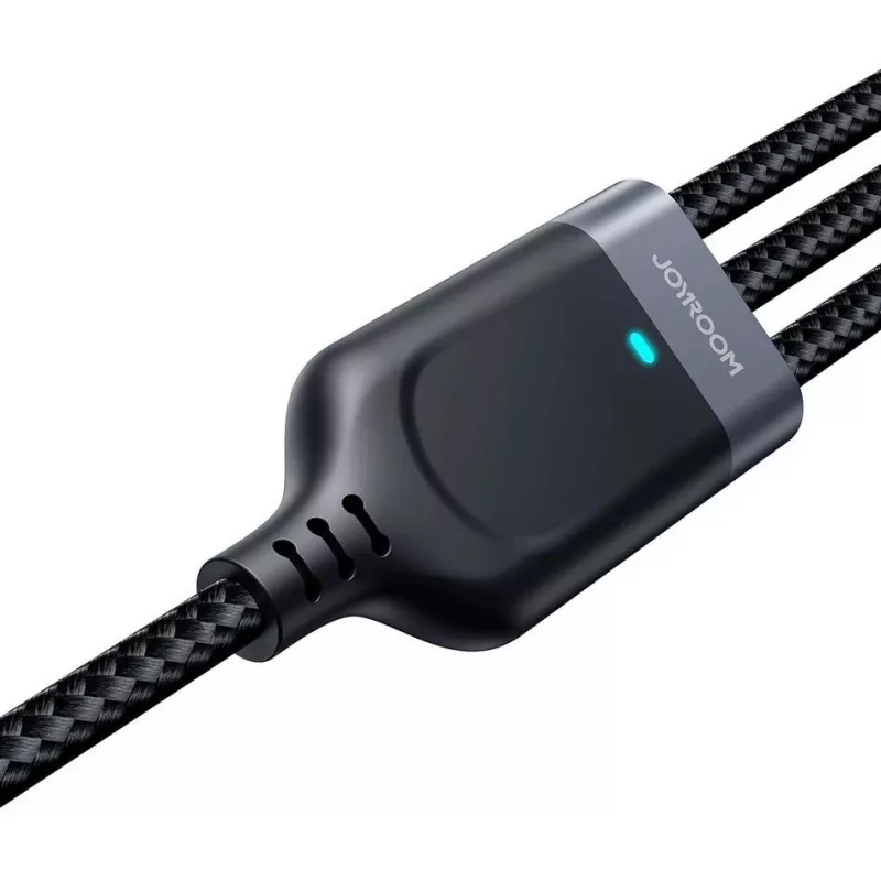 JOYROOM S-1T3018A18 3-in-1 mitme laadimiskaabel USB-A kuni USB-C/Micro-USB/Lightning, 30cm punutud nailon, 3.5A, must