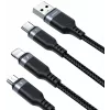 JOYROOM S-1T3018A18 3-in-1 mitme laadimiskaabel USB-A kuni USB-C/Micro-USB/Lightning, 30cm punutud nailon, 3.5A, must
