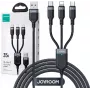 JOYROOM S-1T3018A18 3-in-1 mitme laadimiskaabel USB-A kuni USB-C/Micro-USB/Lightning, 30cm punutud nailon, 3.5A, must