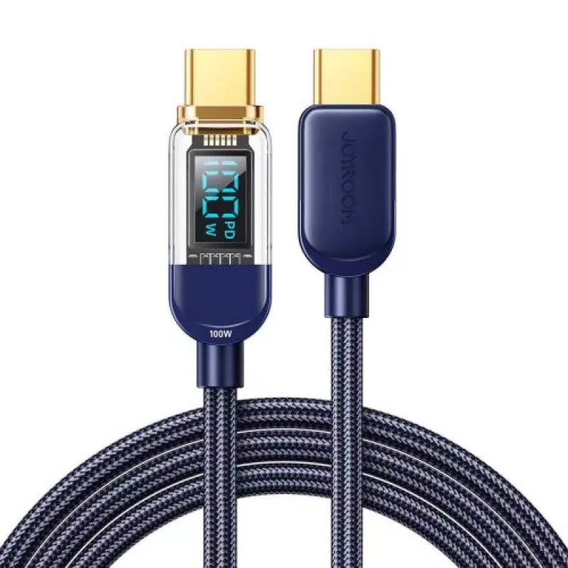 Joyroom USB-C to USB-C andmekaabel 100W, 1,2m digitaalse ekraaniga sinine (S-CC100A4)