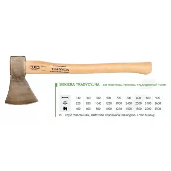 JUCO 33007 Kirves - 600g Sepistatud süsinikterasest pea, 360mm puidust käepide