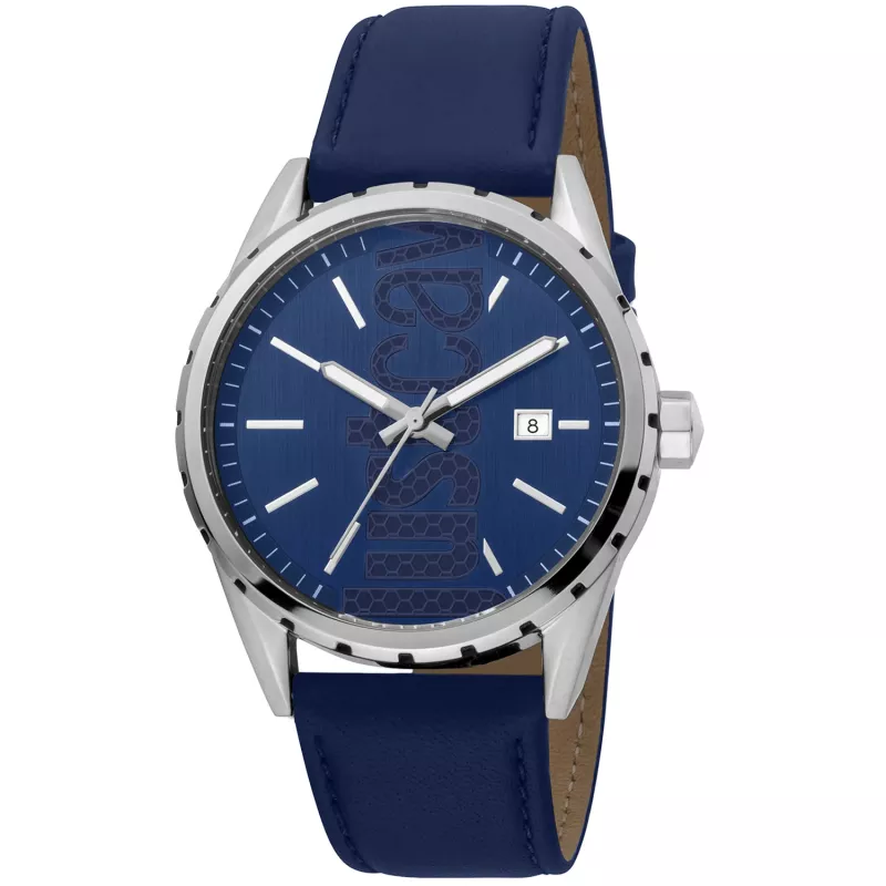 JUST CAVALLI MAN JC1G082L0095 42mm Quartz Analog Blue Dial Leather Strap Watch