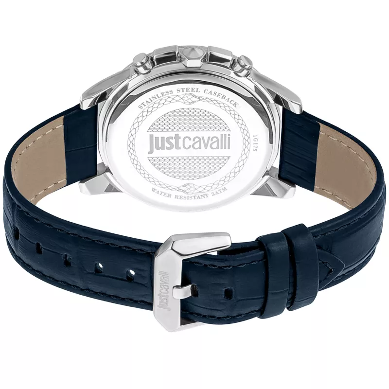 JUST CAVALLI MAN JC1G175L0225 42mm sinise numbrilaual ja nahkrihmaga kvartskell