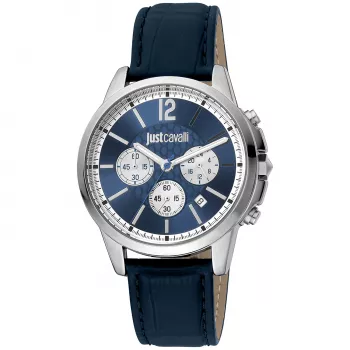 JUST CAVALLI MAN JC1G175L0225 42mm sinise numbrilaual ja nahkrihmaga kvartskell