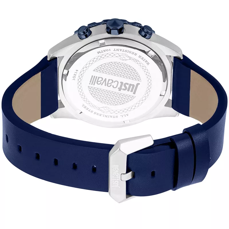 JUST CAVALLI MAN JC1G214L0045 44mm sinise numbrilaud ja nahkrihmaga käekell