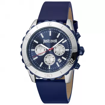 JUST CAVALLI MAN JC1G214L0045 44mm sinise numbrilaud ja nahkrihmaga käekell