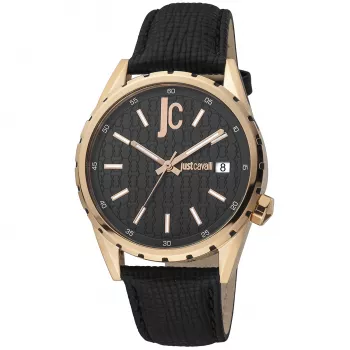 JUST CAVALLI MAN JC1G217L0035 Kvarts Analoogkell 42mm Musta Sihtnumbri ja Roostevabast Terasest Korpusega Musta Nahast Rihmaga