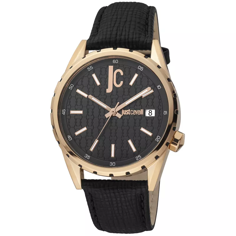 JUST CAVALLI MAN JC1G217L0035 Kvarts Analoogkell 42mm Musta Sihtnumbri ja Roostevabast Terasest Korpusega Musta Nahast Rihmaga