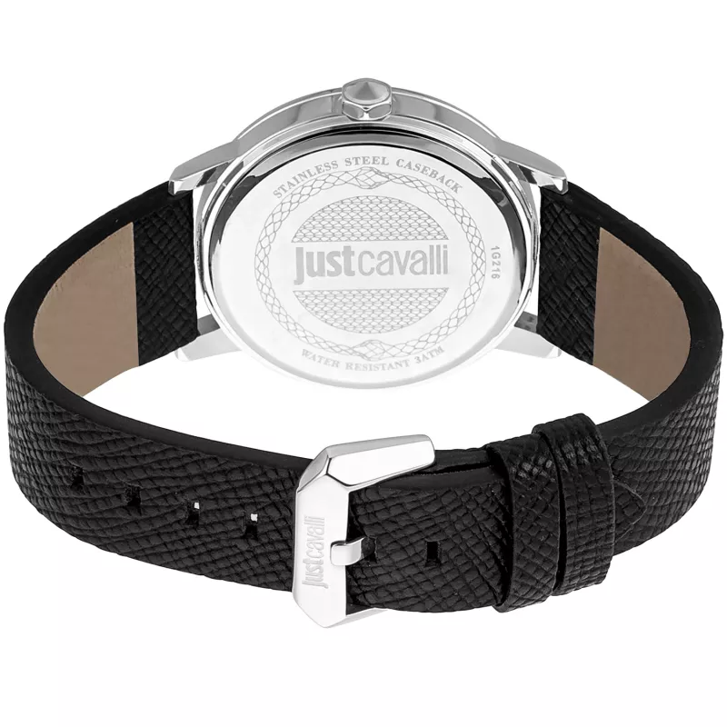 JUST CAVALLI Meeste Kvarts Analoogkell JC1G216L0025 42mm Roostevabast Terasest Korpuse ja Musta Nahkrihmaga