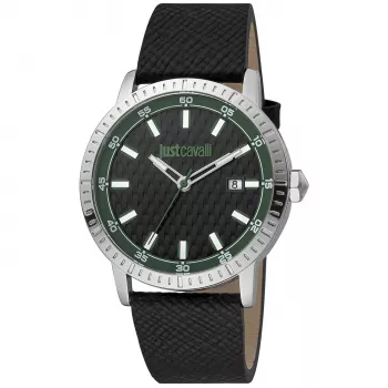 JUST CAVALLI Meeste Kvarts Analoogkell JC1G216L0025 42mm Roostevabast Terasest Korpuse ja Musta Nahkrihmaga