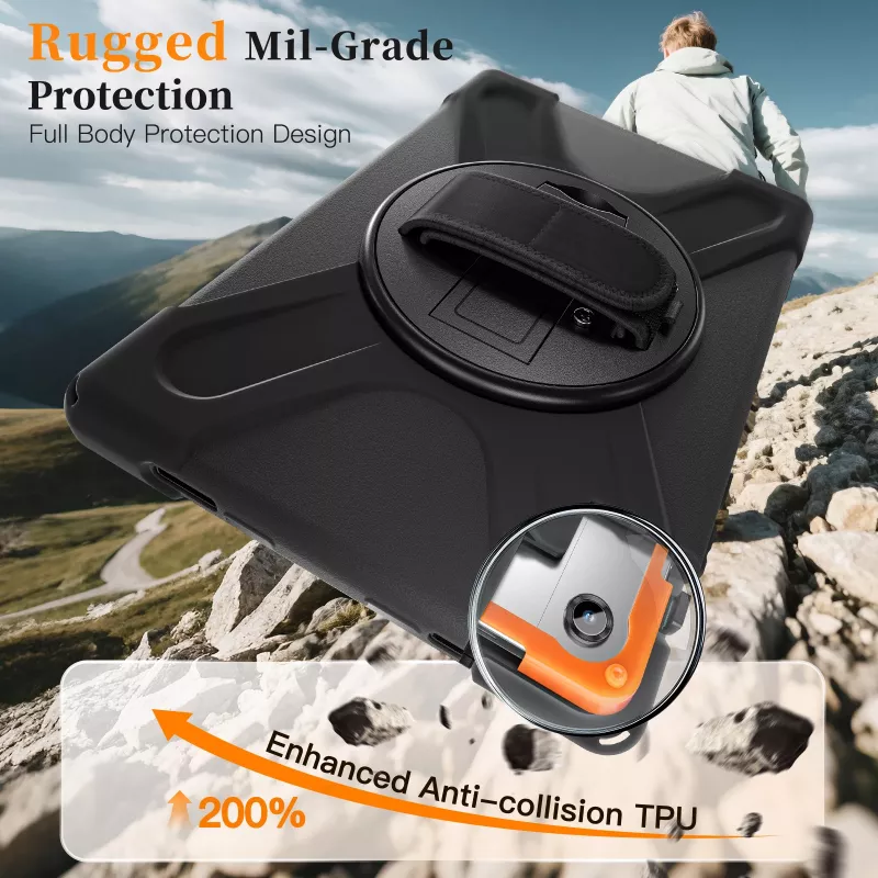 JUST MUST JM Rugged Case Grip Samsung Galaxy Tab A11+ jaoks rihmaga, must
