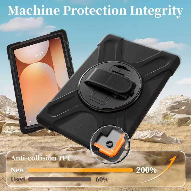 JUST MUST JM Rugged Case Grip Samsung Galaxy Tab A11+ jaoks rihmaga, must